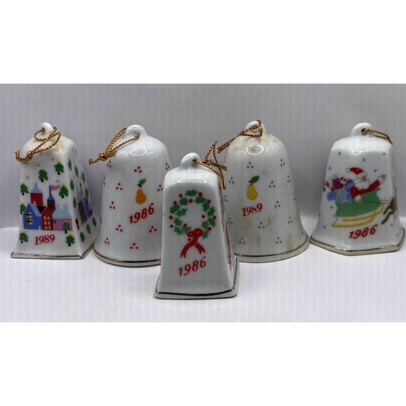 Vintage Lilian Vernon LVC Porcelain Miniature Christmas Bells Boxes‎ 1989 1986 - Picture 8 of 8